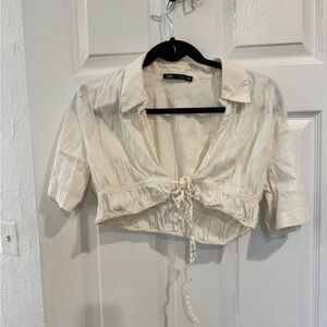 Zara Cream Tie-Front Cropped Top